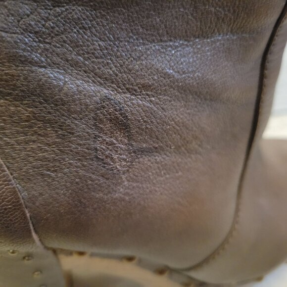 Lucky Brand Brown Leather Ankle Boots With Wooden Heel & Studded Details Size 7. - Picture 5 of 9